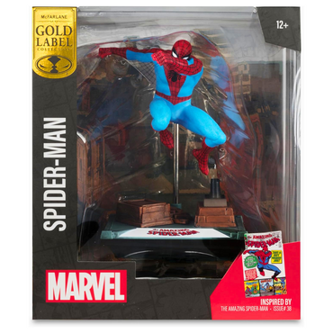 McFarlane toys Figura coleccionable de Spider-Man a escala 1:10 con escena (The Amazing Spider-Man #38) Etiqueta Dorada.