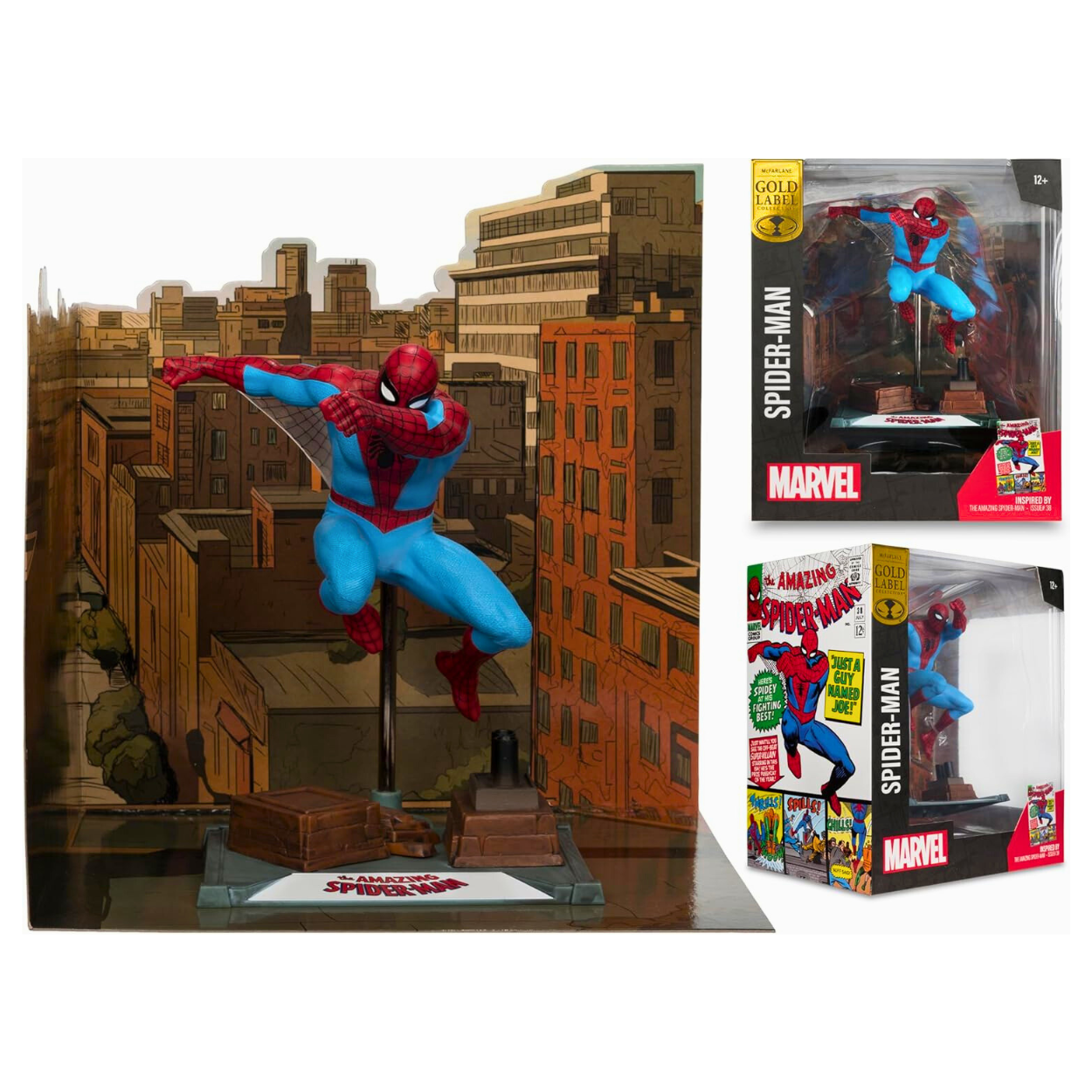 McFarlane toys Figura coleccionable de Spider-Man a escala 1:10 con escena (The Amazing Spider-Man #38) Etiqueta Dorada.