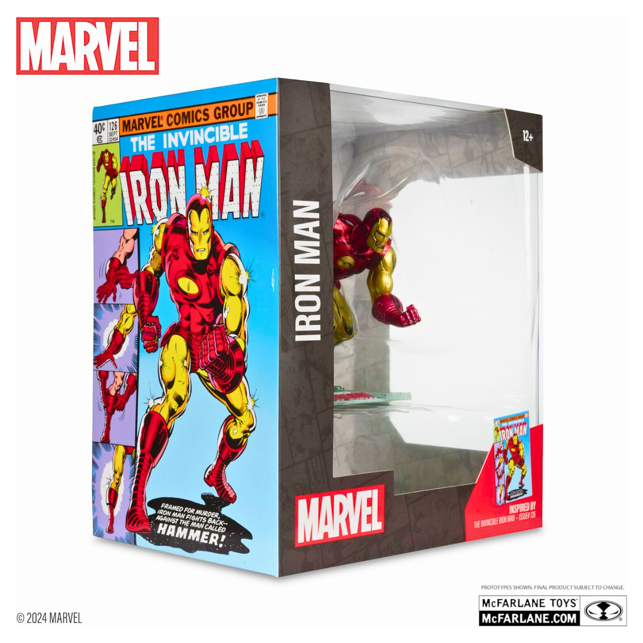McFarlane Toys Figura coleccionable de Iron Man a escala 1:10 con escena (El Invencible Iron Man n.° 126).