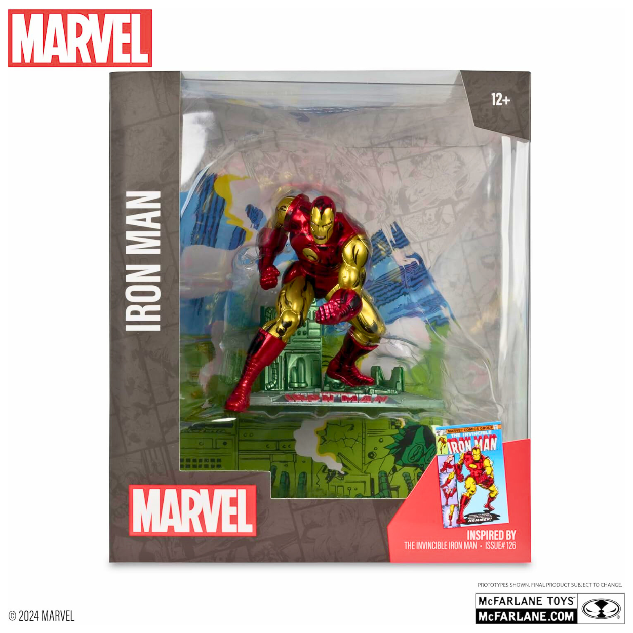McFarlane Toys Figura coleccionable de Iron Man a escala 1:10 con escena (El Invencible Iron Man n.° 126).