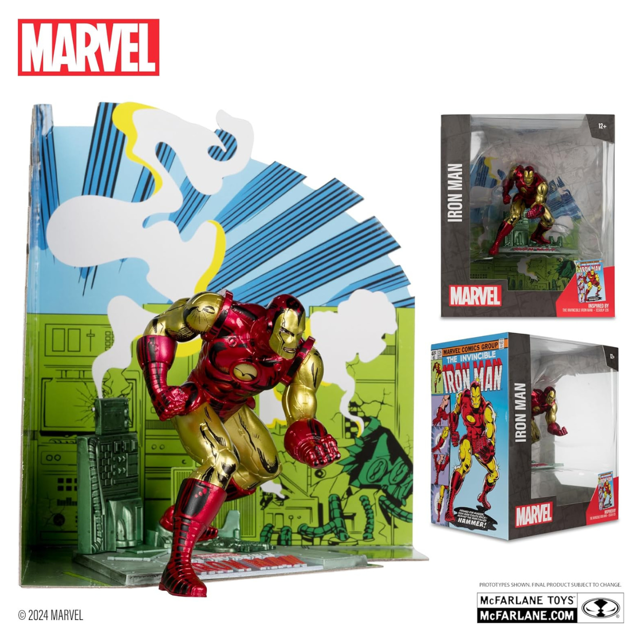 McFarlane Toys Figura coleccionable de Iron Man a escala 1:10 con escena (El Invencible Iron Man n.° 126).