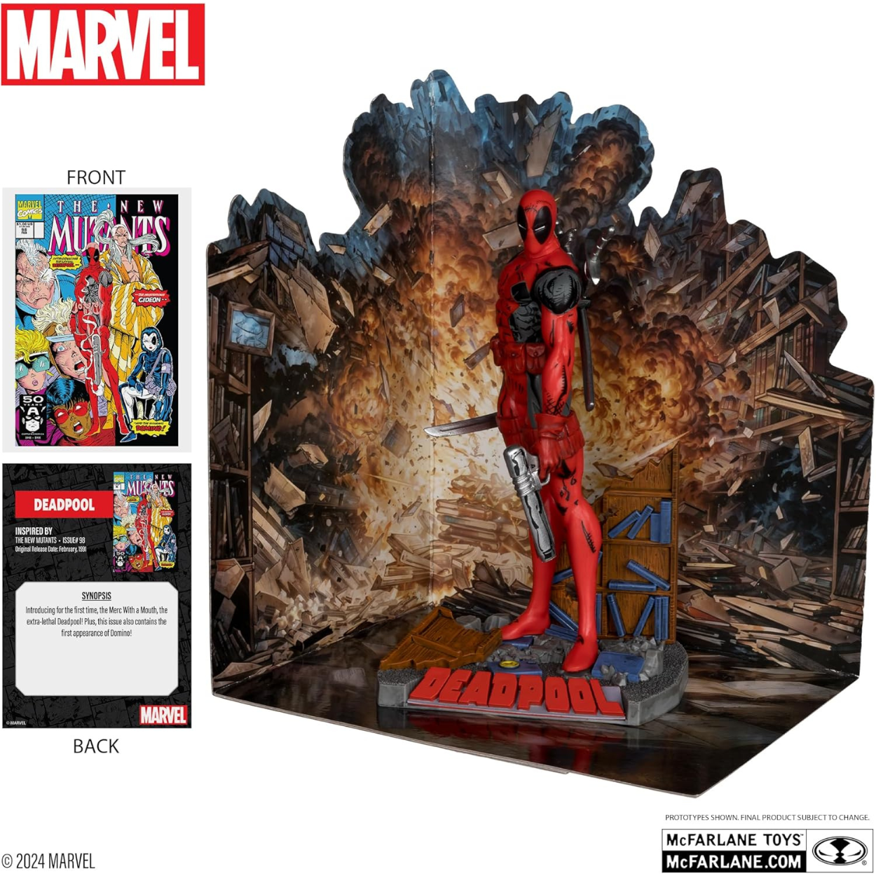 McFarlane Toys Figura coleccionable de Deadpool a escala 1:10 con escena (Los Nuevos Mutantes n.° 98).