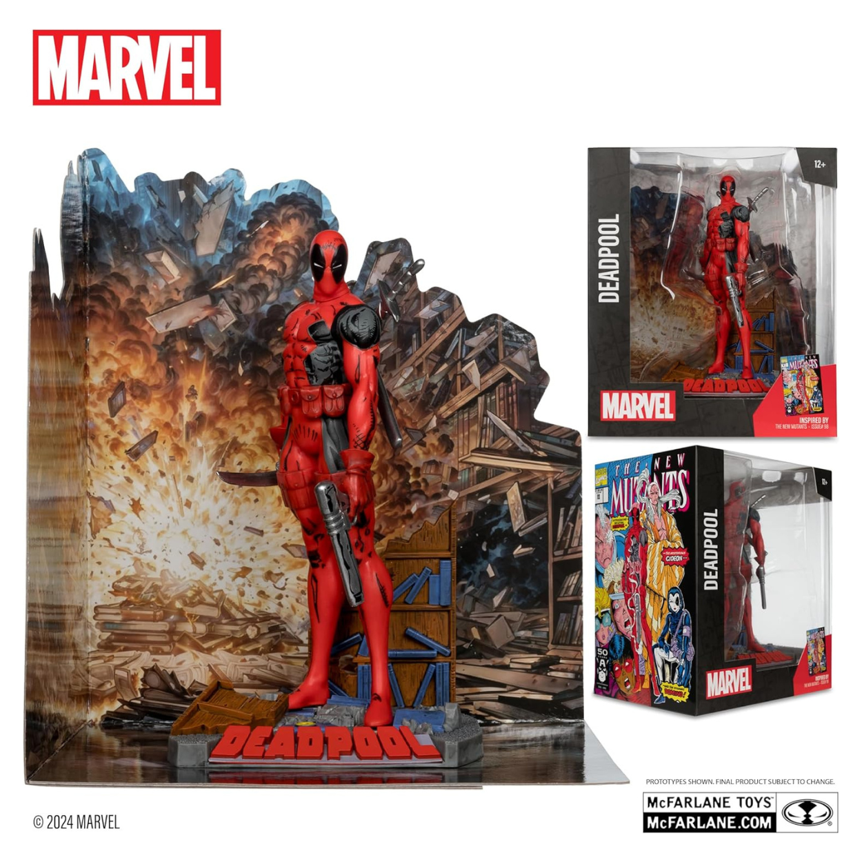 McFarlane Toys Figura coleccionable de Deadpool a escala 1:10 con escena (Los Nuevos Mutantes n.° 98).