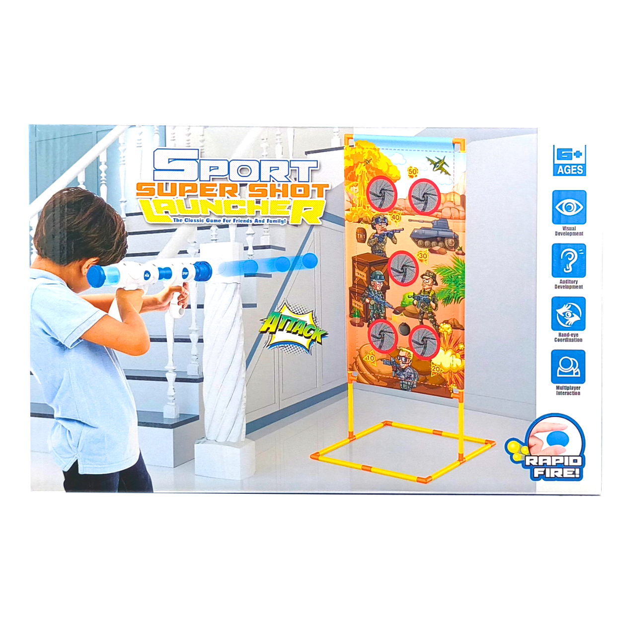 Sport Super Shot Launcher Lanzador de aire con diana para niños
