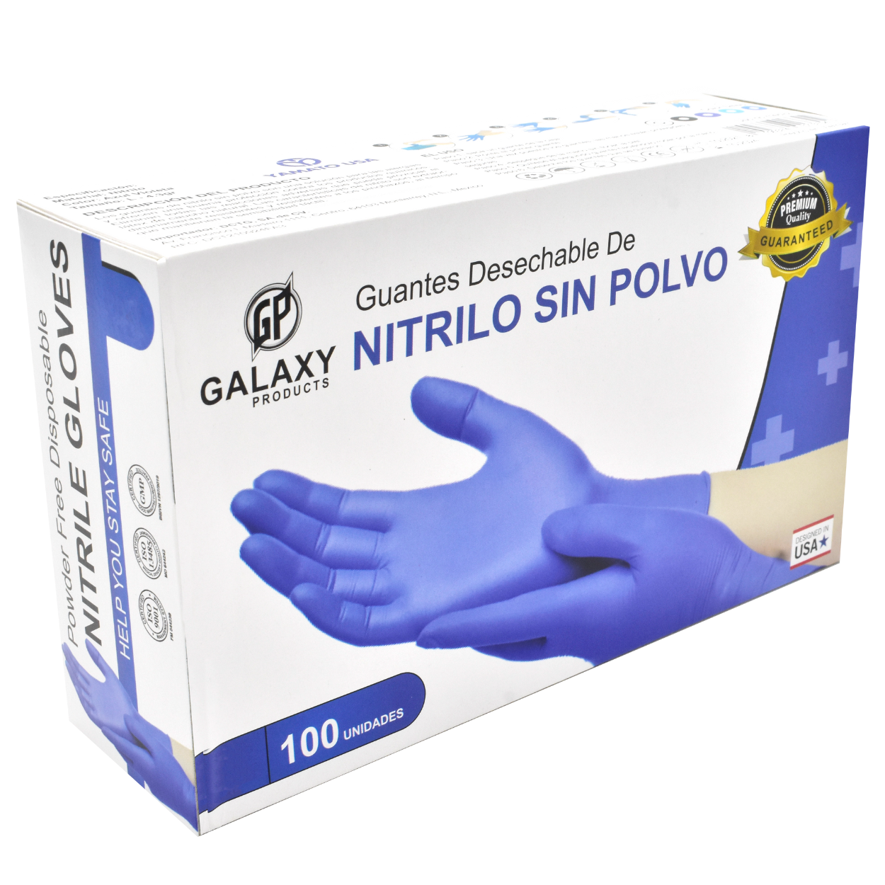 Guante de nitrilo libre de polvo y látex.