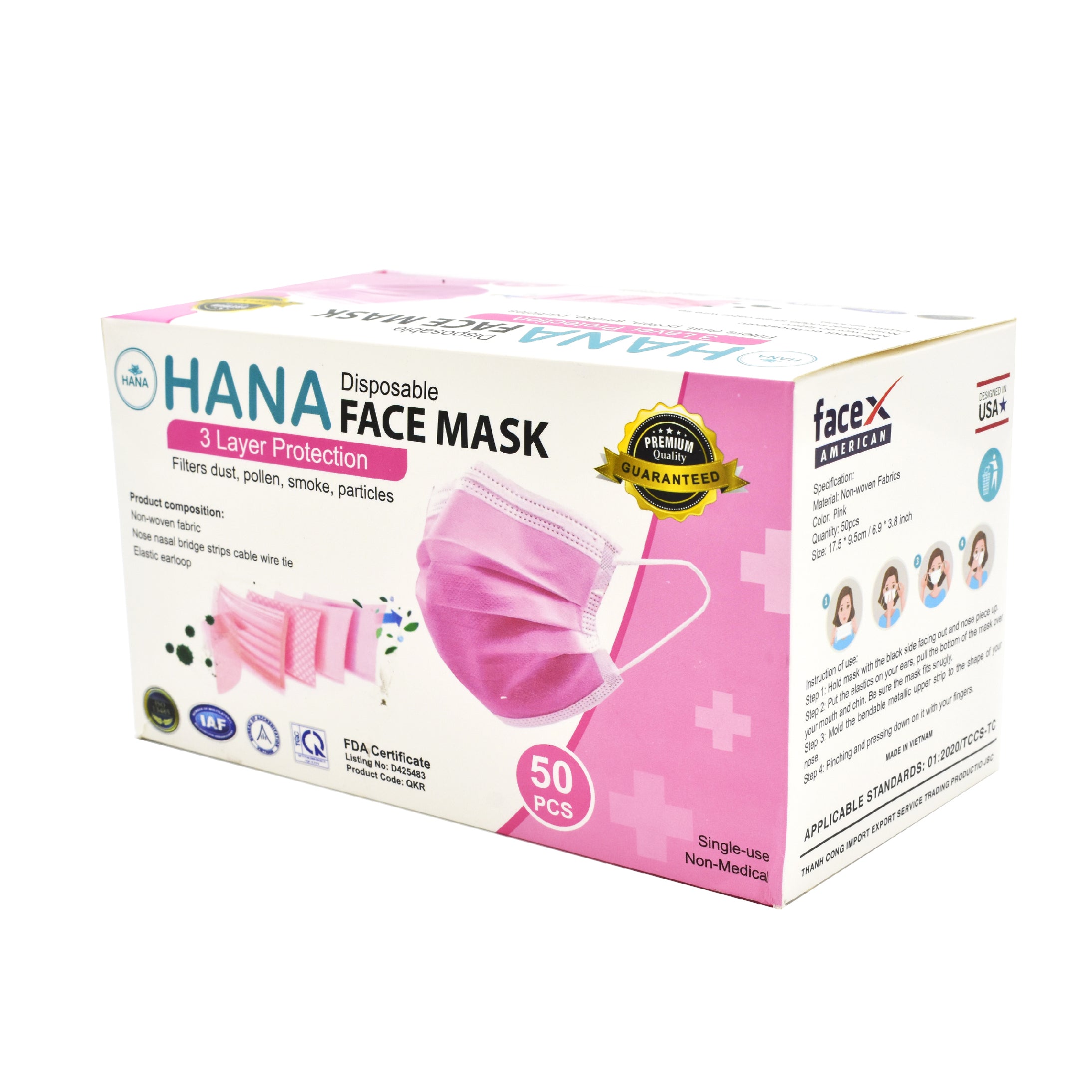 Cubrebocas Hana 3 o 4 capas color rosa