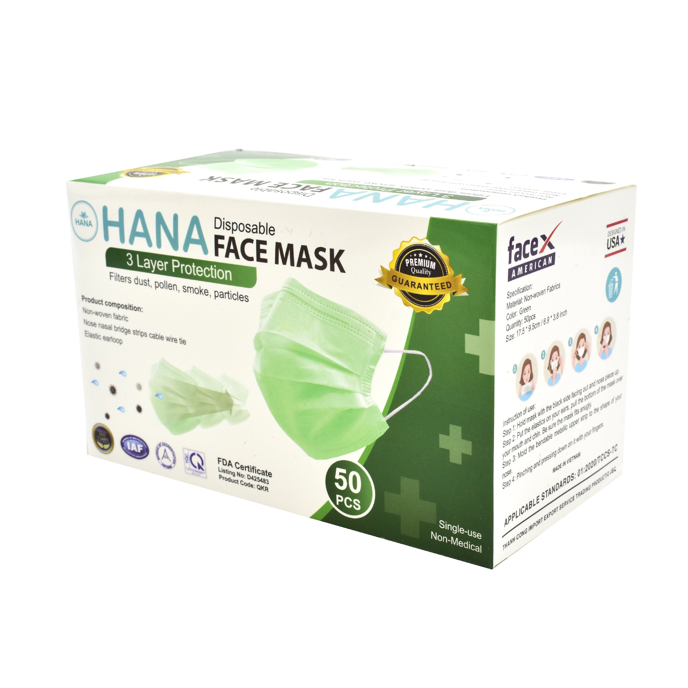 Cubrebocas Verde Tricapa Hana