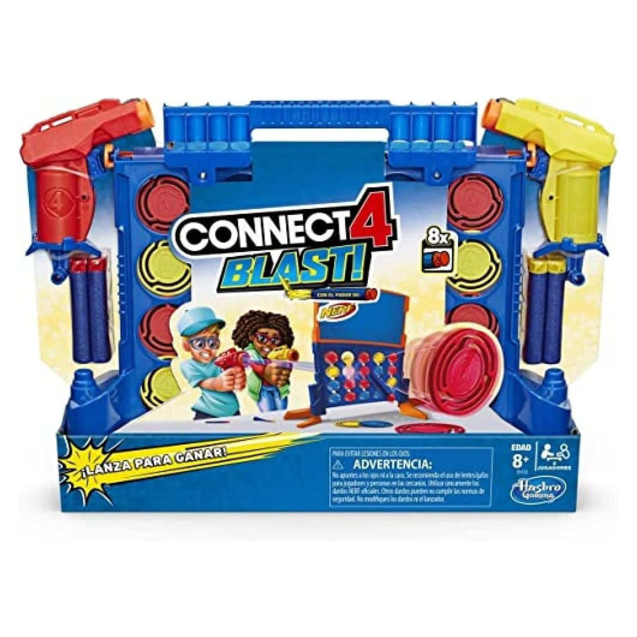 Conecta 4 Blast con el poder de Nerf juego de mesa.