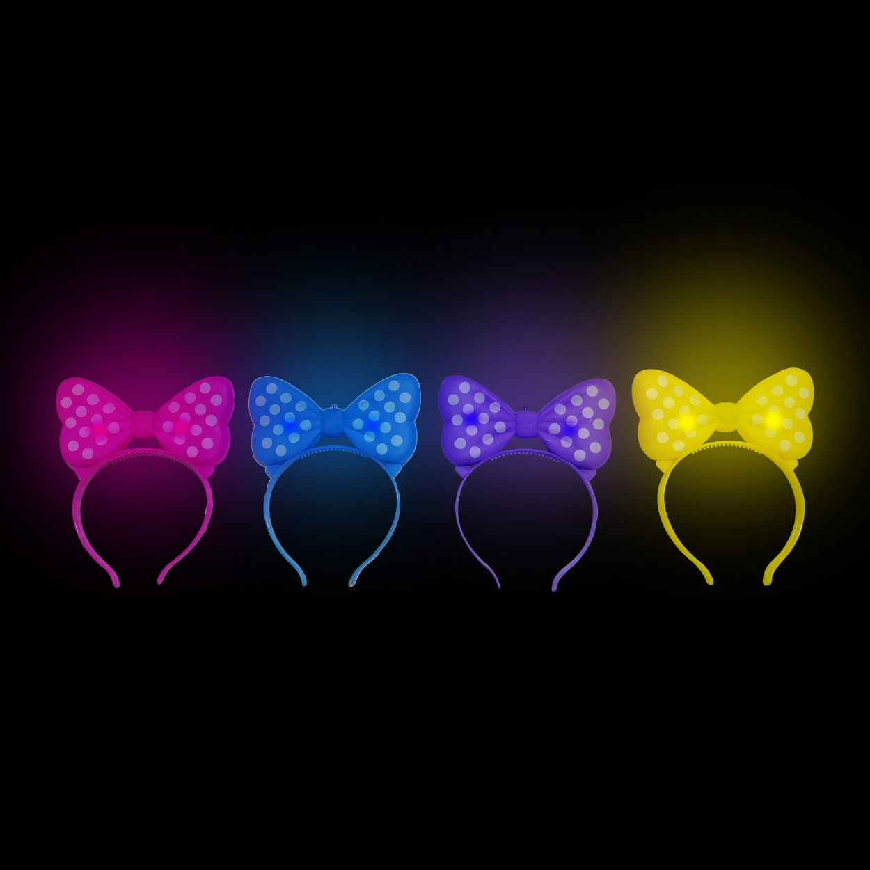 Diadema LED Moño de Minnie colores surtidos paquete con 12 piezas.