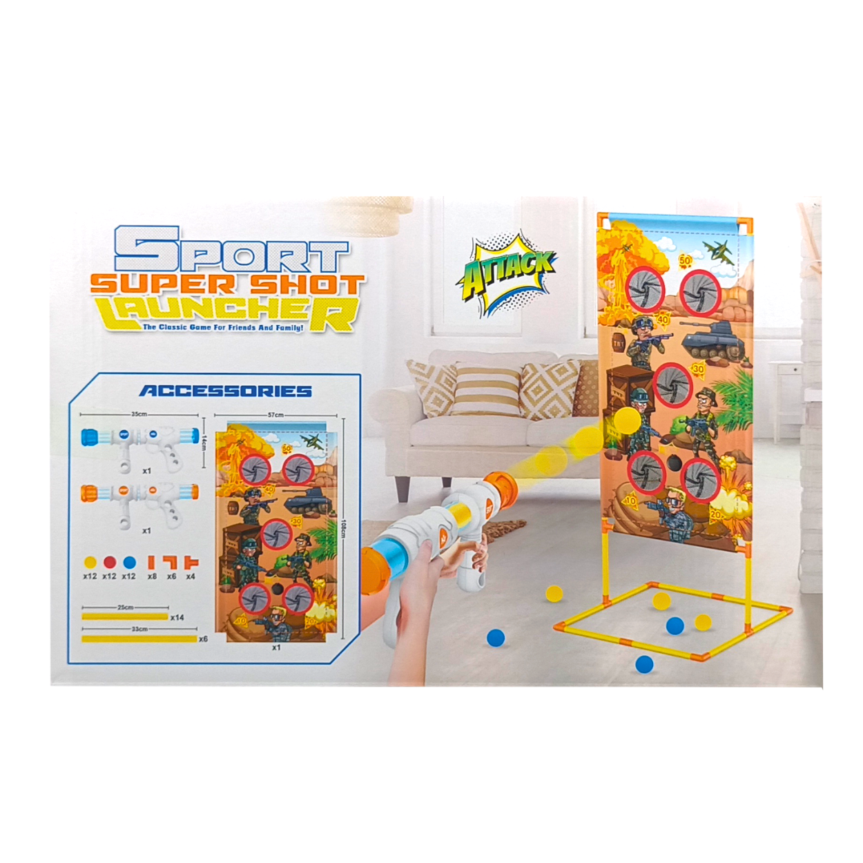 Sport Super Shot Launcher Lanzador de aire con diana para niños