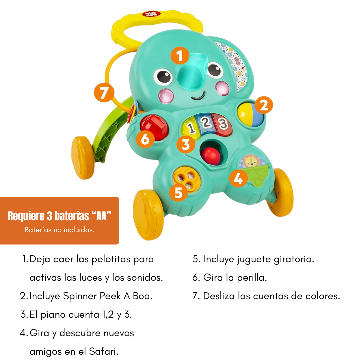 Bright Stars Andadera Pasea y Juega para Bebés 6 meses en adelante