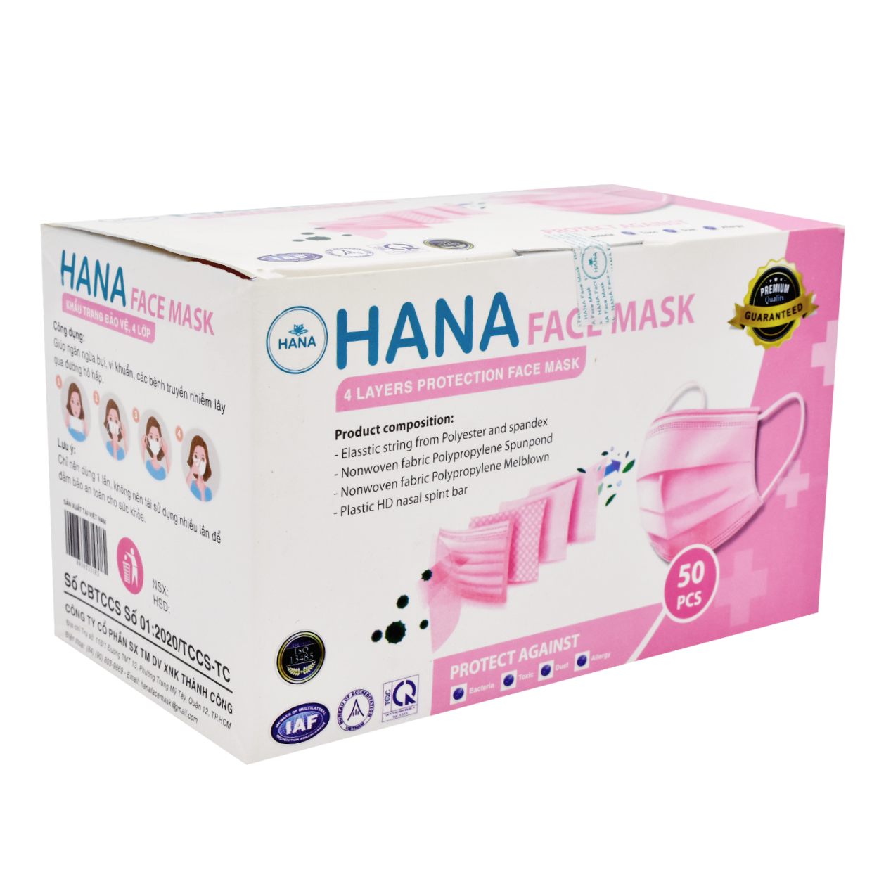 Cubrebocas tipo quirúrgico Hana Facemask caja con 2500 piezas colo rosa 3 capas