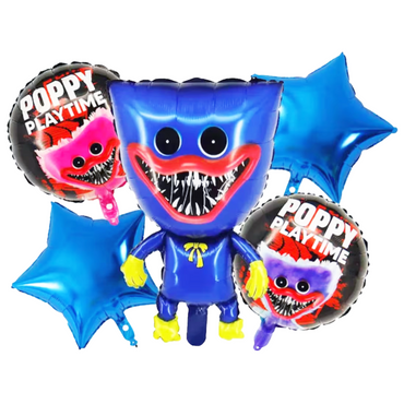 Globos para centro de mesa “Huggy Wuggy”, bolsa con 5 globos, paquete con 12 piezas.