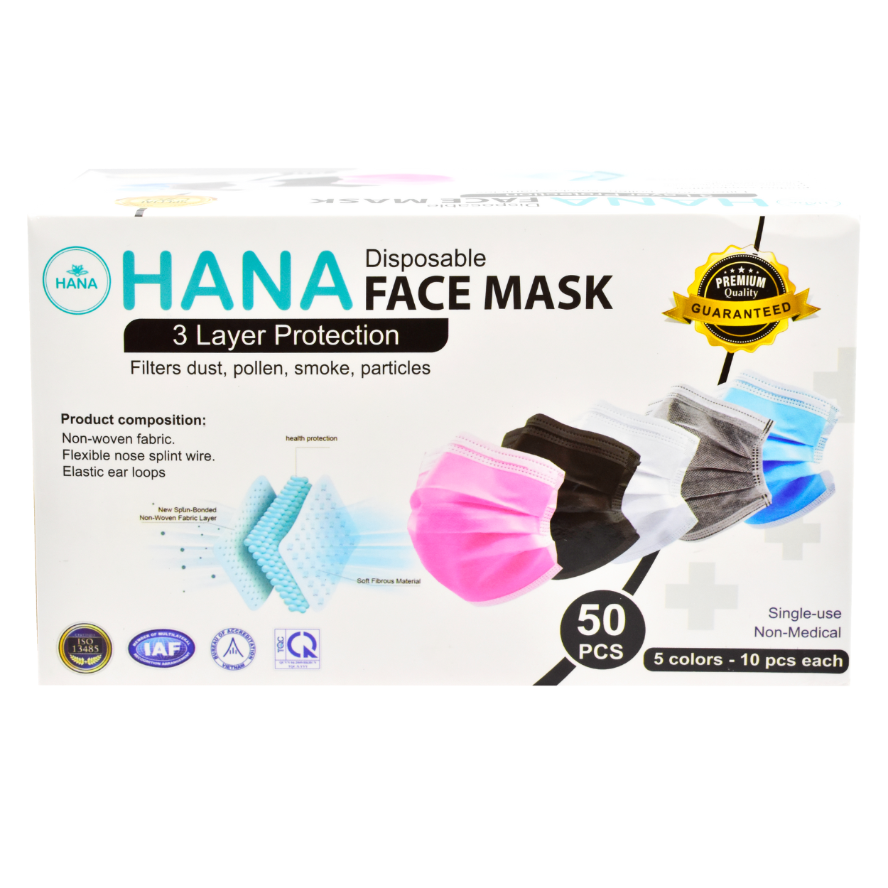 Cubrebocas marca Hana 3 capas. Caja con 50 piezas