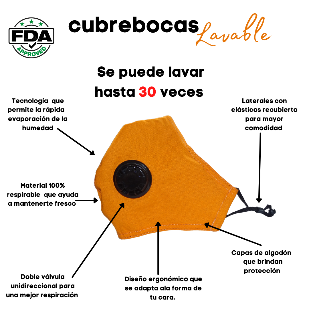 Cubrebocas Naranja Tela Lavable 100 piezas