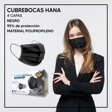 Cubrebocas Hana 4 capas color Negro.