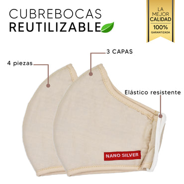 Cubrebocas Nano Silver de tela paquete con 10 piezas