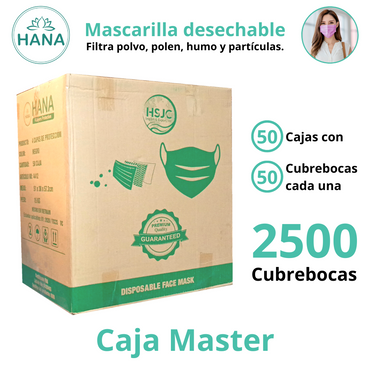 Cubrebocas marca Hana para adulto color verde Caja Master